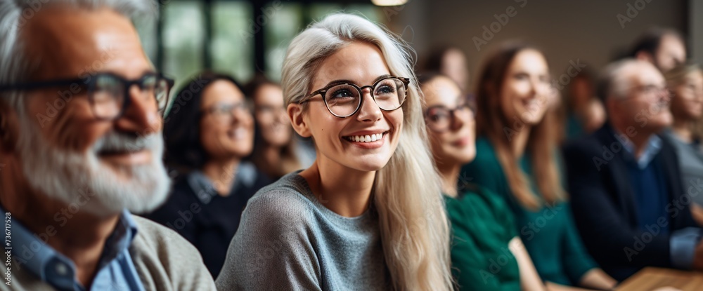 a woman smiling with glasses