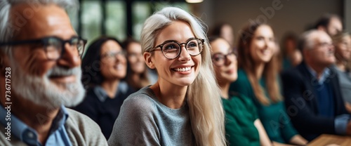 a woman smiling with glasses