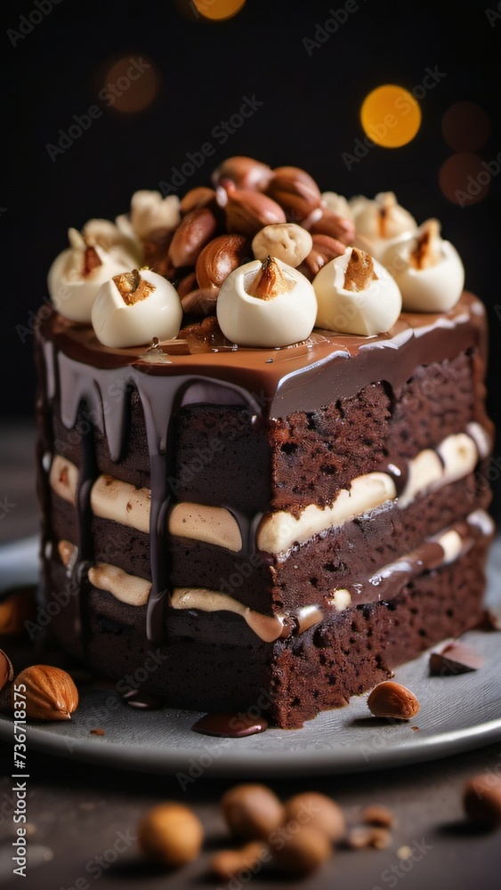 Photo Of Chocolate Cake With Cream Nuts And Chocolate. Photo Of Chocolate Cake With Cream Nuts And Chocolate.