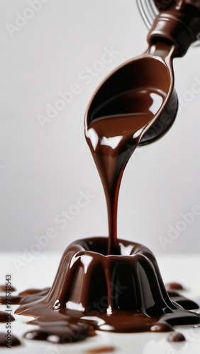 Photo Of Pouring Chocolate Dripping Isolated On White Or White Background.