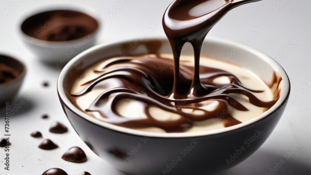 Photo Of Melted Cream With Chocolate In A Bowl On White Background. Photo Of Melted Cream With Chocolate In A Bowl On White Background.