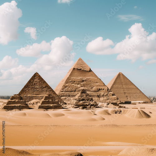 Majestic Egyptian Pyramids under a Clear Blue Sky