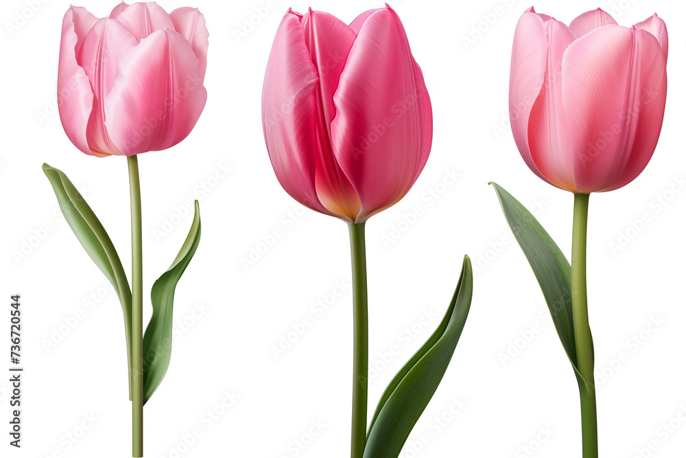 Set of Pink Tulip flowers, isolated on transparent background Set of Pink Tulip flowers, isolated on transparent background