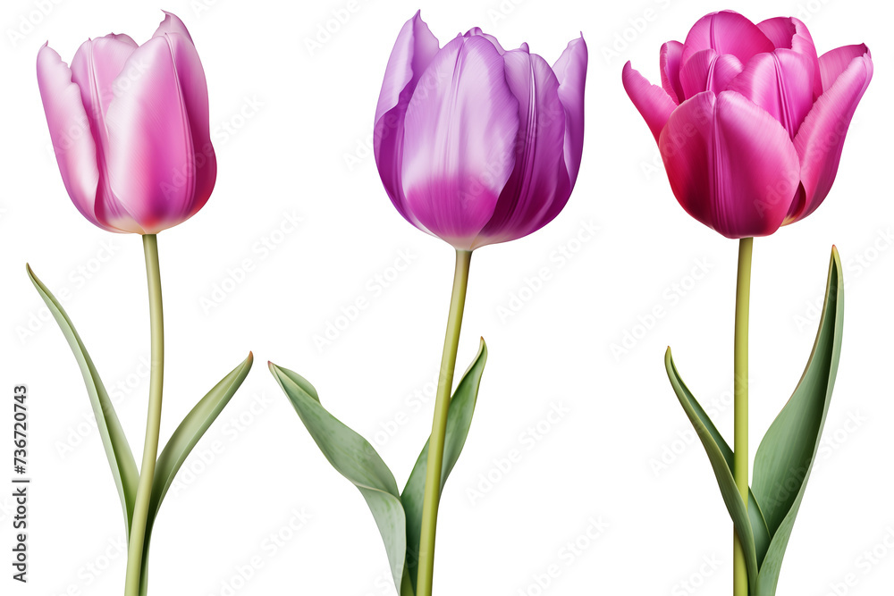 Set of Purple Tulip flowers, isolated on transparent background Set of Purple Tulip flowers, isolated on transparent background