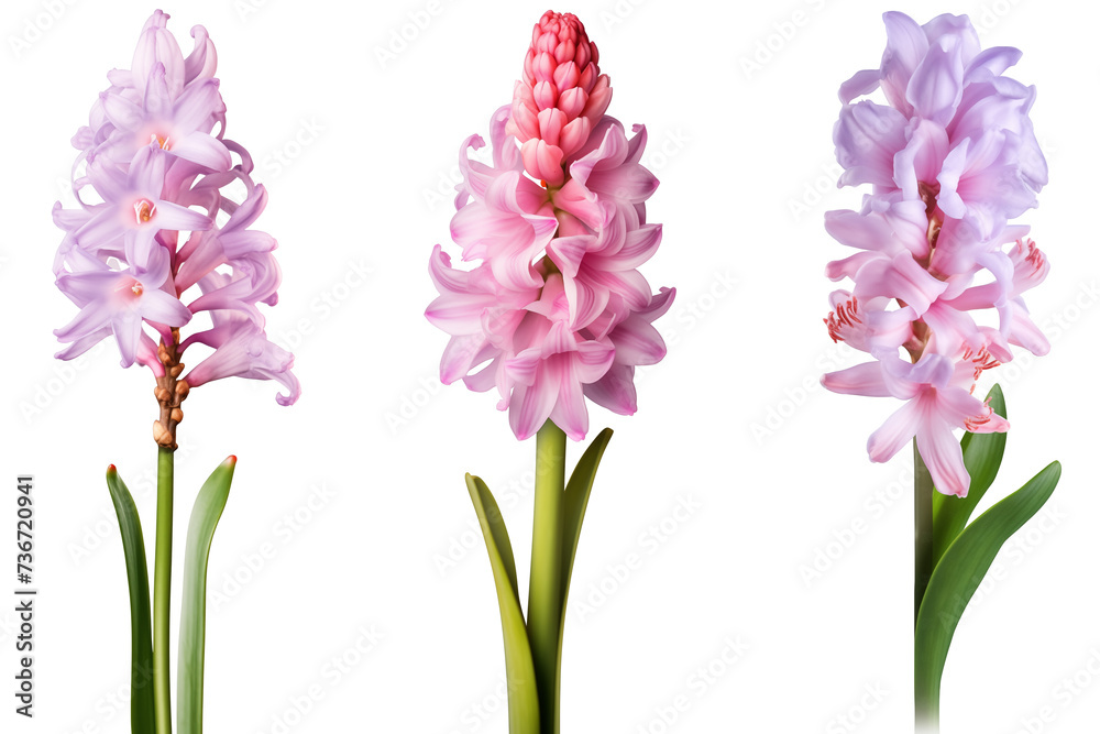 Fototapeta premium Set of Hyacinth flowers, isolated on transparent background