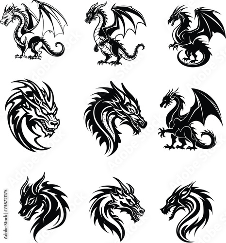 dragon silhouette  logo  set vector illustration