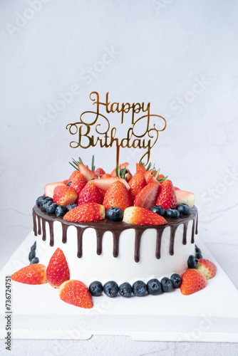 Strawberries and Blueberry birthday cake 