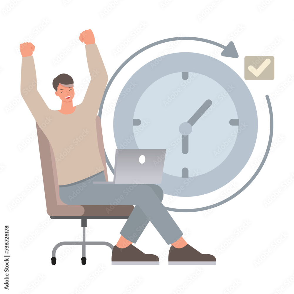 Business time management illustration concept. Business people working in office planning, thinking and economic analysis. Office man character vector design. 