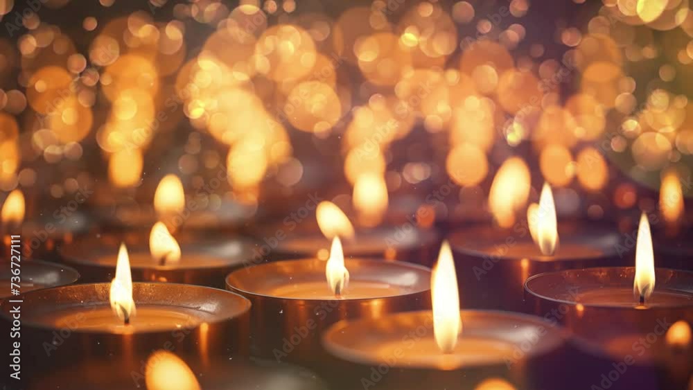 image of many burning candles with shallow depth. seamless looping ...
