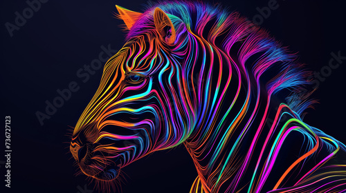 A close up of a zebra with neon lights