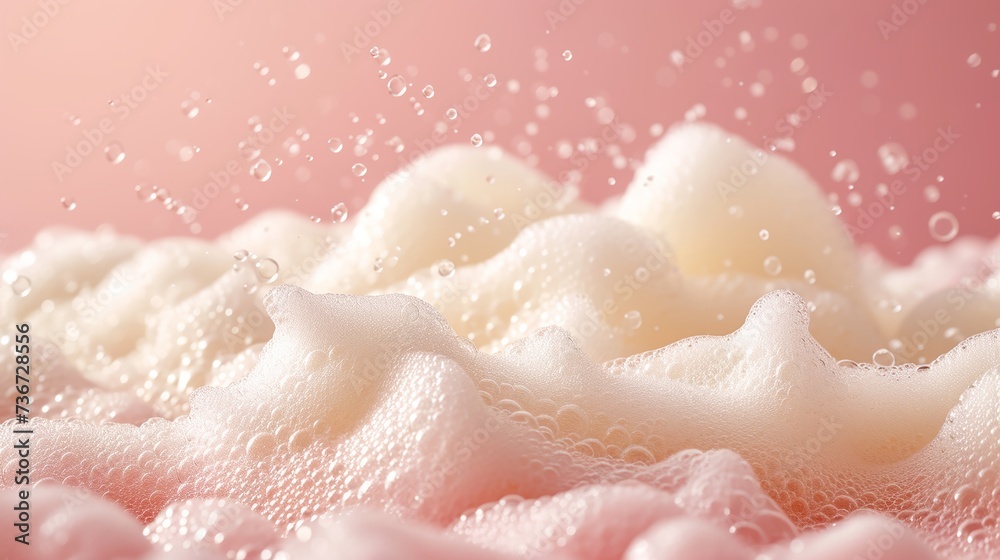 Obraz premium Soft pink bubble foam texture for skincare and cleansing beauty backgrounds