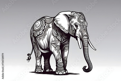 An illustration featuring a white elephant walking in nature  isolated and majestic  with a baby elephant following closely behind