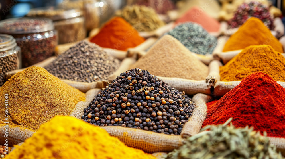 Oriental spices and spices on the market. 