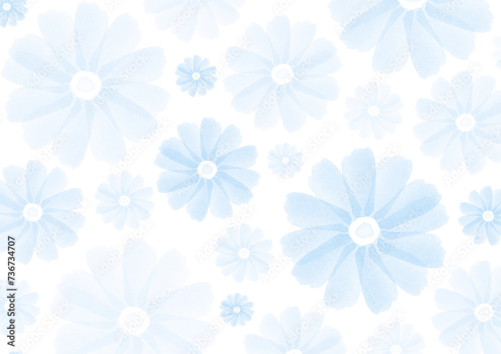 水彩の青色の花の背景イラスト