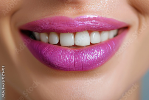 Young woman lips with purple lipstick  trendy makeup  closeup
