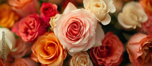 a close up of a bunch of different colored roses . High quality