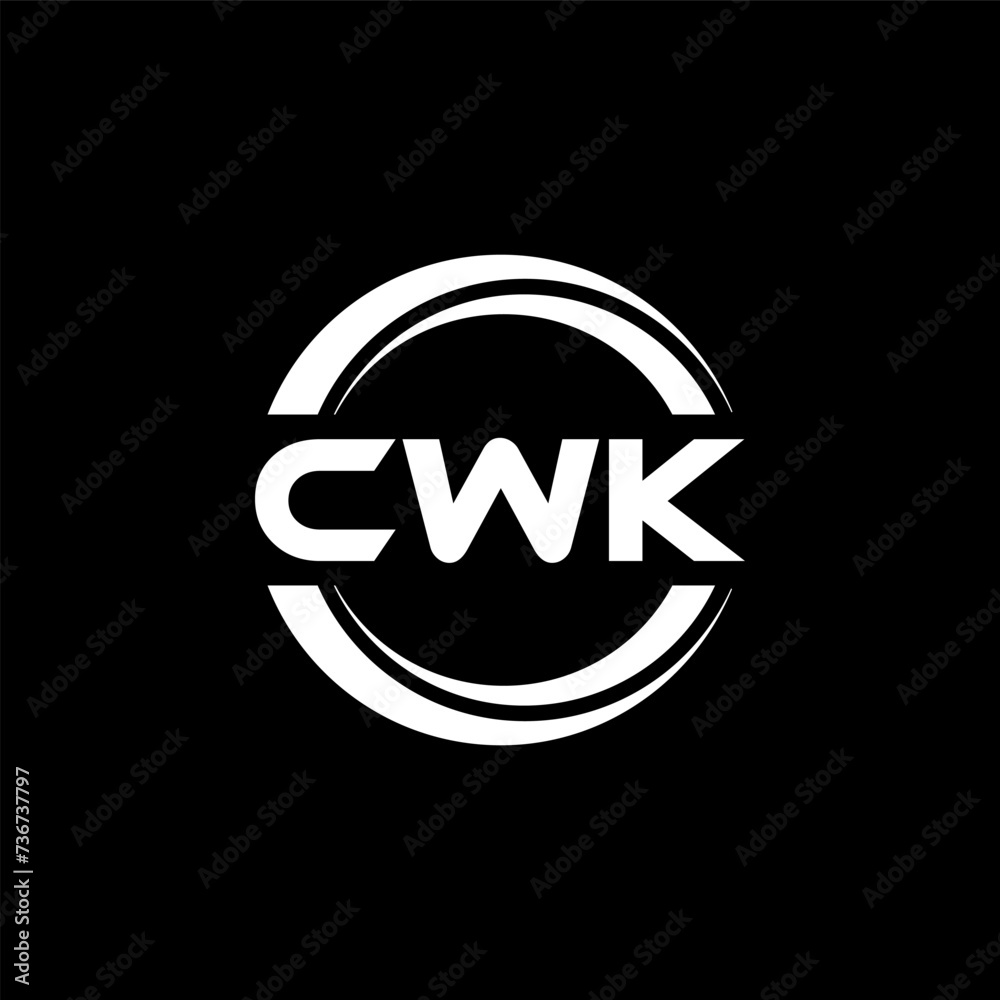CWK letter logo design with black background in illustrator, vector logo modern alphabet font overlap style. calligraphy designs for logo, Poster, Invitation, etc. - obrazy, fototapety, plakaty 