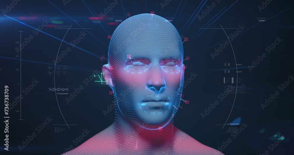 A digital representation of a human head signifies advanced technology