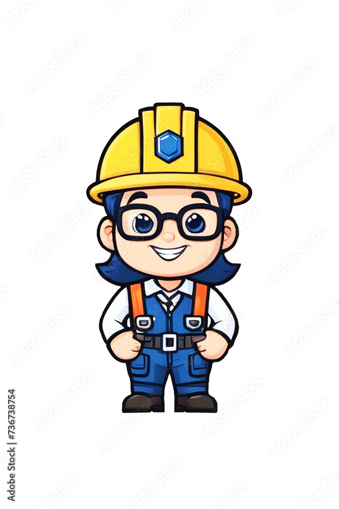 Cute engineer character cartoon icon illustration