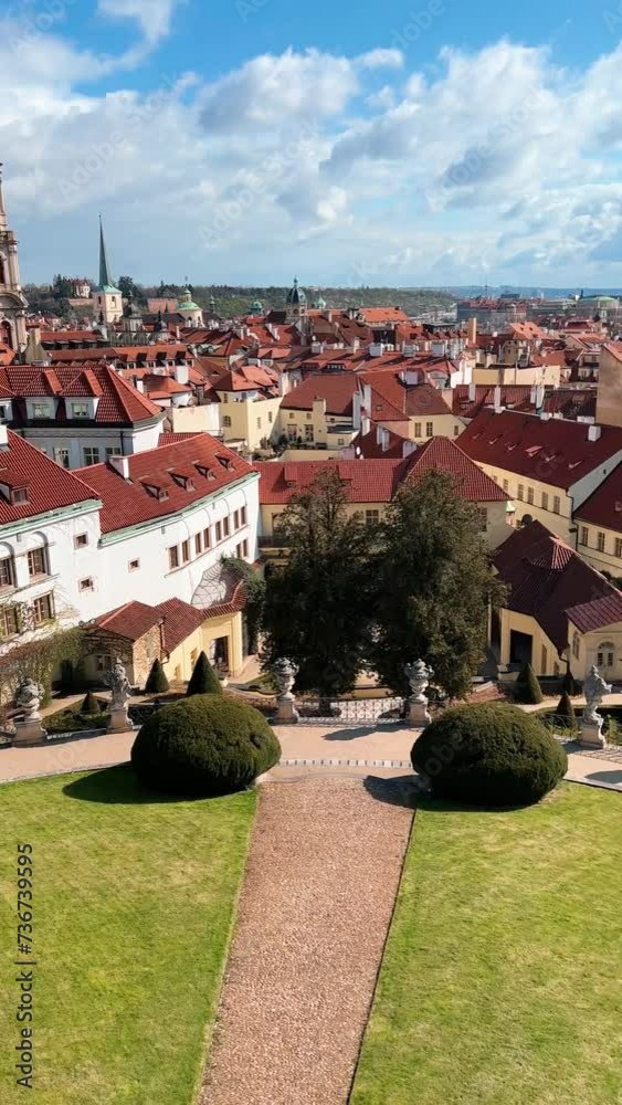 panoramic view of Prague and rooftops on a sunny day