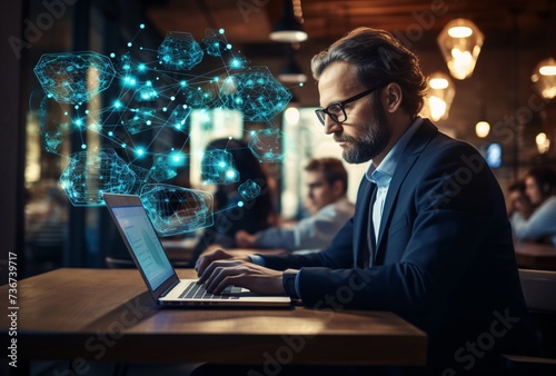 a man sitting at a table using a laptop