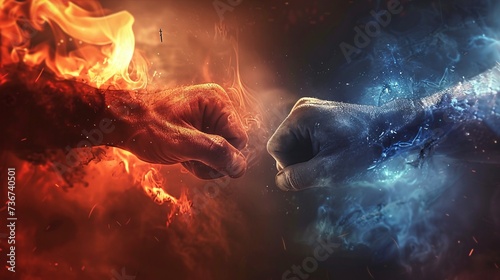 abstract background arm wrestling between hell and heaven photo