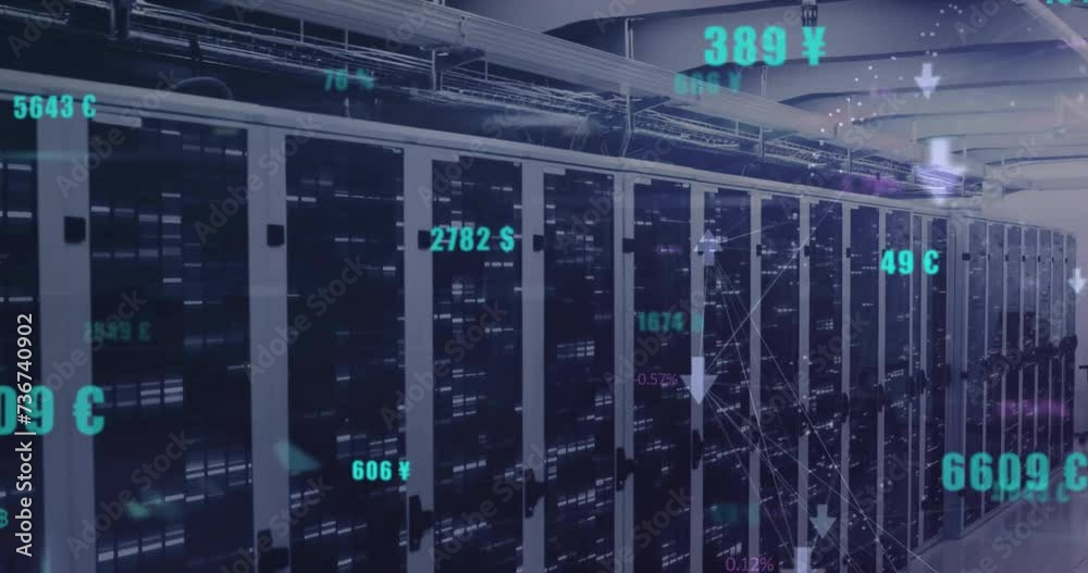 Animation of numbers and data processing over computer servers