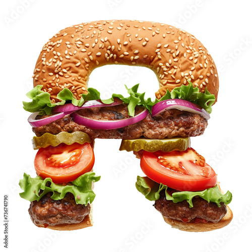 R made of burgers, PNG image photo