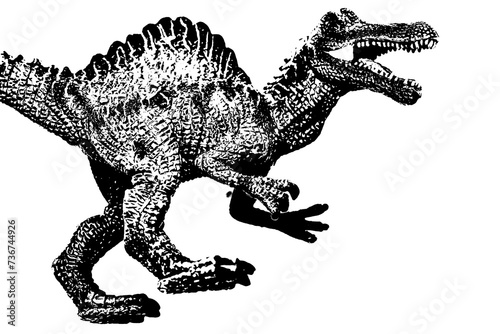 dinosaur silhouette isolated on white background, model of spinosaurus toy