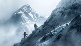 Two climbers climbing on a dangerous glacier mountain alps with ice and snow, background, wallpaper, hiking	