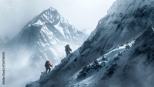 Two climbers climbing on a dangerous glacier mountain alps with ice and snow, background, wallpaper, hiking 