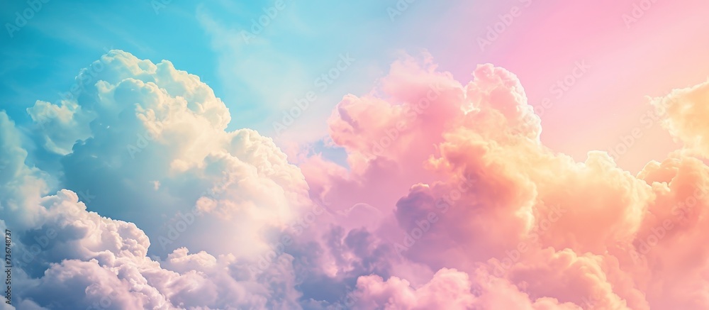 Abstract and pastel colors create a vibrant sky with soft clouds, perfect for a postcard background. Abstract and pastel colors create a vibrant sky with soft clouds, perfect for a postcard background.