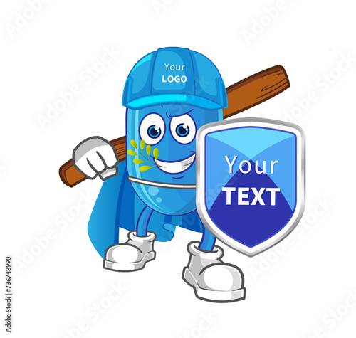 Blue bodyguard holding shield
