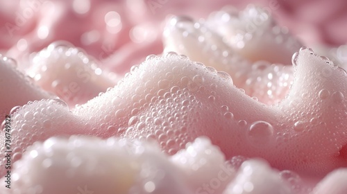 Soft pink bubble foam texture for skincare and cleansing beauty backgrounds photo