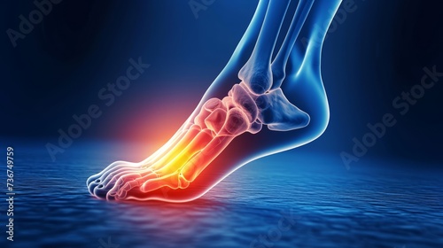 Ankle Pain, Human Ankle X-ray illustration Anatomy, Highlight Bones and Potential injuries photo