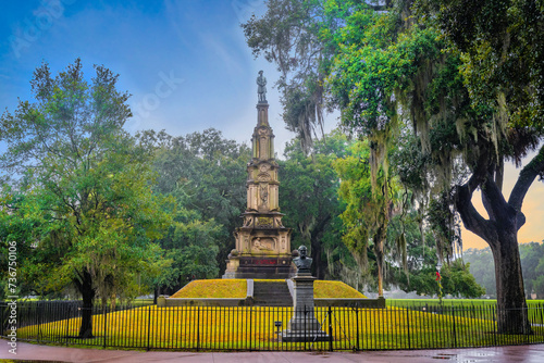 Scenic Civil War Monument in Forsyth Park at dusk