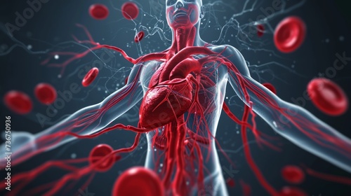 Circulatory system. Blood vessels that carry blood away from and towards the heart. Circulatory system carries oxygen, nutrients, and hormones to cells, and removes waste products, like carbon dioxide photo