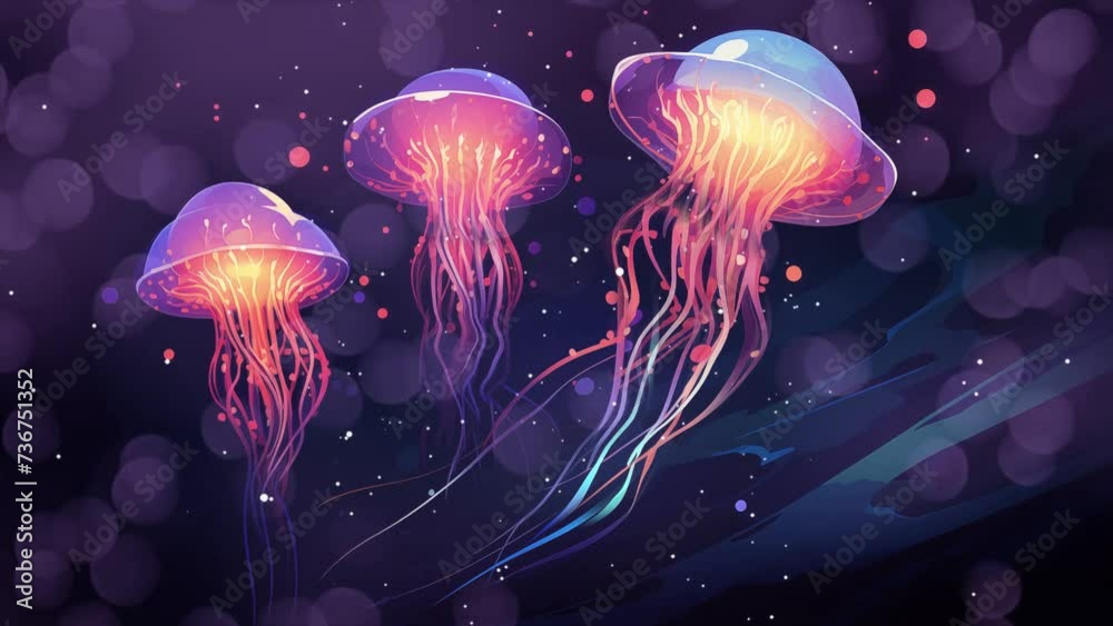 illustration glowcore flat design. bioluminescent jellyfish. seamless looping overlay 4k virtual video animation background illustration glowcore flat design. bioluminescent jellyfish. seamless looping overlay 4k virtual video animation background
