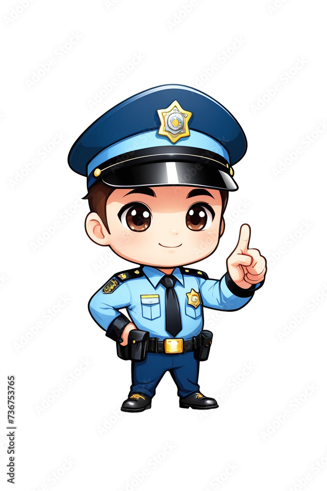 Cute policeman with pointing finger illustration 