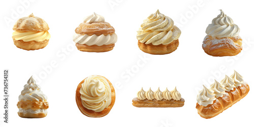 Choux cream collection in 3d png transparent for product presentation.