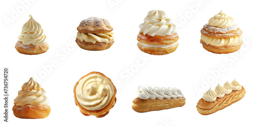 Set of Choux cream mockup in 3d without backoground png for decoration.