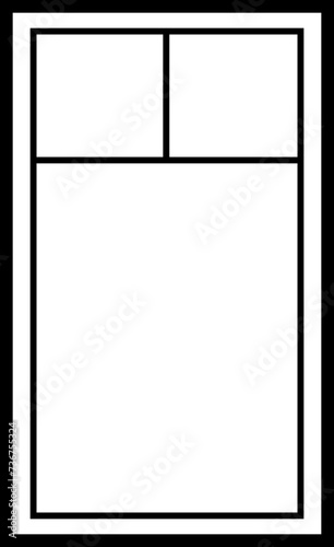 Window frame. Silhouette of window. Outline icon of house and building. Black decorative arch and frame for office, architecture. Closed balcony in wall. Editable exterior on transparent background.