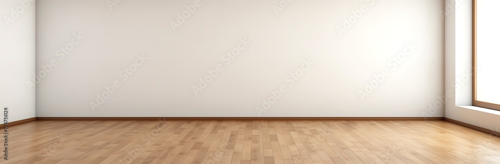 empty white room on wooden parquet floor in 3D rendering