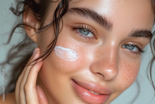 A close-up of a young woman applying facial cream, highlighting skincare and natural beauty © LifeMedia