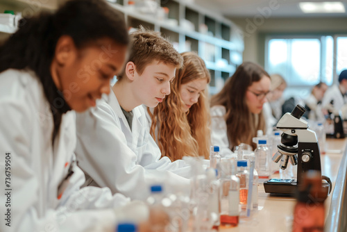 Biology or chemistry class at high school lab