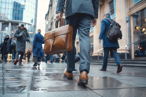 The image highlights the steps of a businessman, reflecting the determination in a career-driven city life