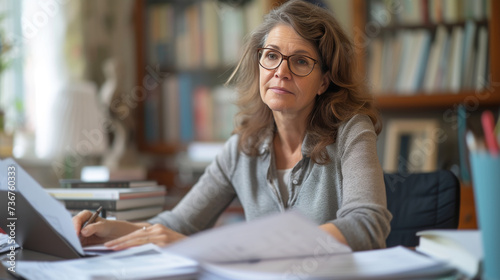 Financial planner reviewing documents and preparing for client meeting