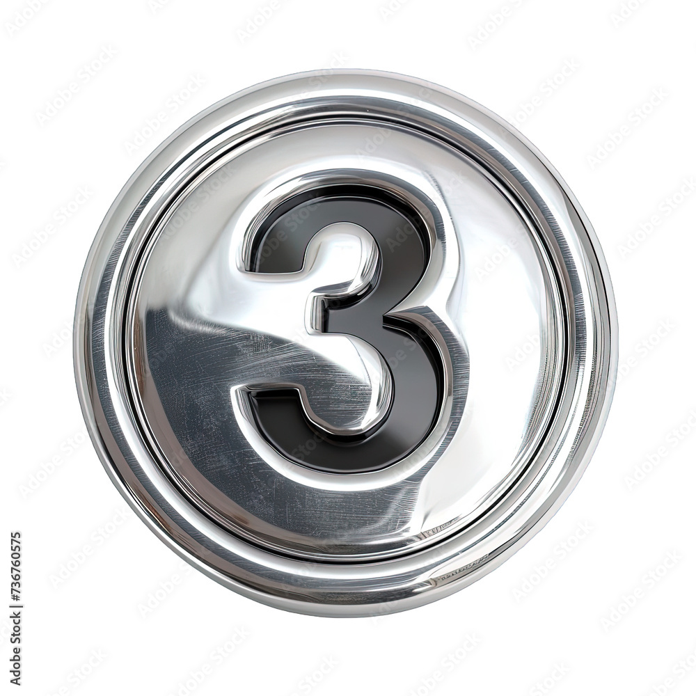 3 number icon silver button 3 number icon silver button