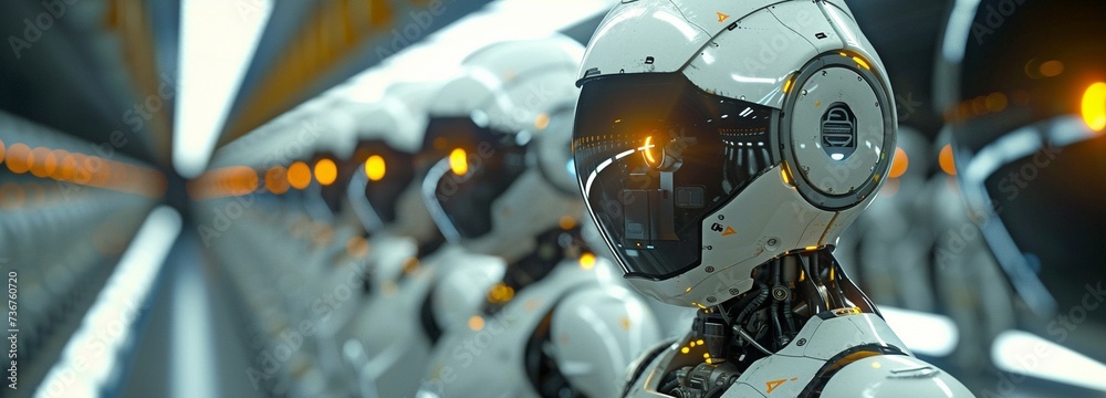 Fototapeta premium Robot assembly line in a factory, representing the automation industry concept