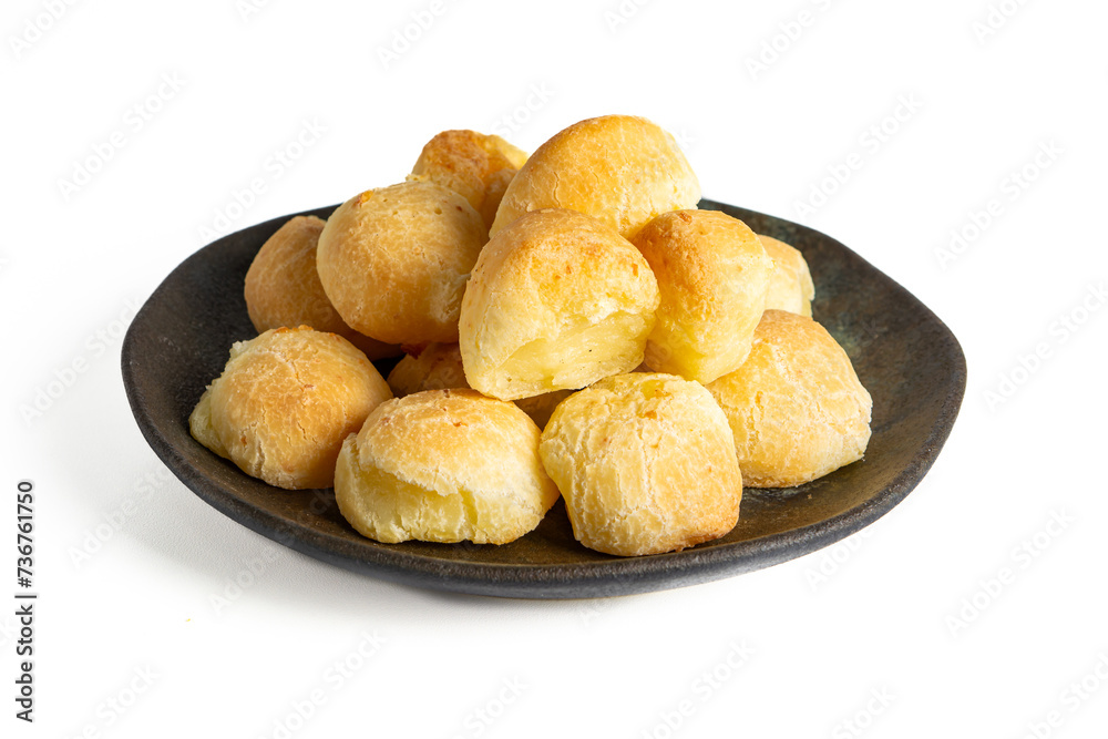 pão de queijo isolated on a white background (also known as cheese bread or cheese bun)